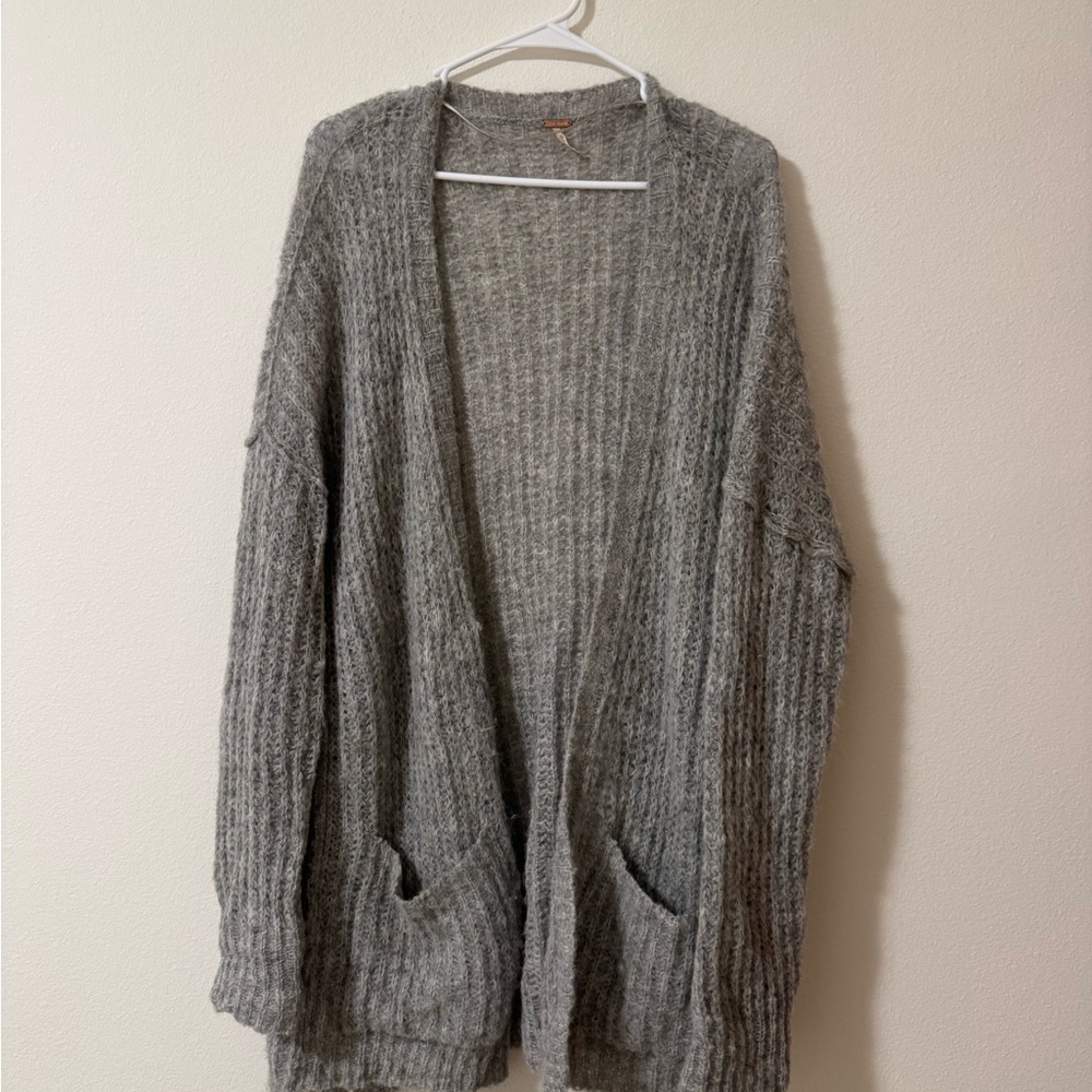Free People Gray Ribbed Cardigan